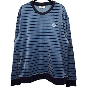 Sergio Tacchini Foggia Velour Crewneck, Blue Striped, Size XL